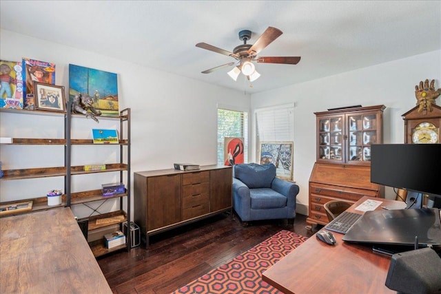 5701 Ave G, Austin, TX 78752 - home office with dark wood-style flooring and ceiling fan