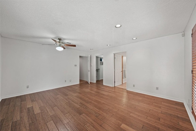 11105 Highview Dr, Belton, TX 76513 - spare room featuring a ceiling fan, a textured ceiling, wood finished floors, baseboards, and recessed lighting