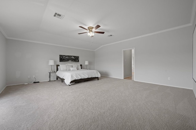 145 Trinity Dr, Kyle, TX 78640 - carpeted bedroom with ornamental molding, baseboards, and a ceiling fan