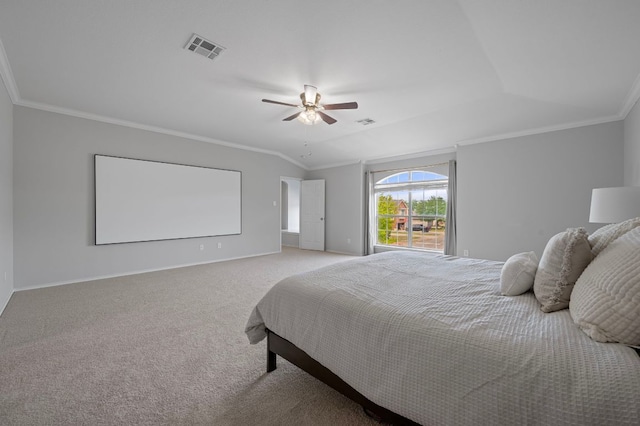 145 Trinity Dr, Kyle, TX 78640 - bedroom with carpet floors, crown molding, baseboards, and ceiling fan