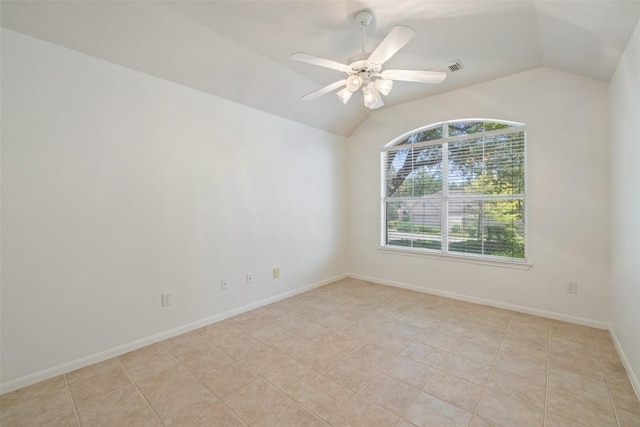 16 Troon Dr, Lakeway, TX 78738 - spare room featuring lofted ceiling, ceiling fan, light tile patterned floors, and baseboards