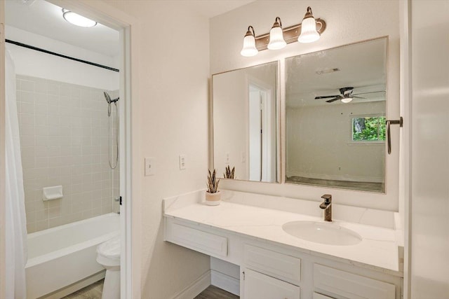 8011 Scotland Yard, Austin, TX 78759 - bathroom with vanity, shower / bath combo with shower curtain, and ceiling fan