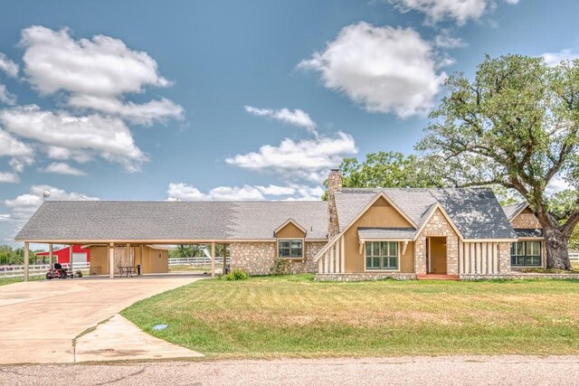 701 W Steele St, Smiley, TX 78159 - multi unit property with stone siding, a carport, a chimney, and concrete driveway