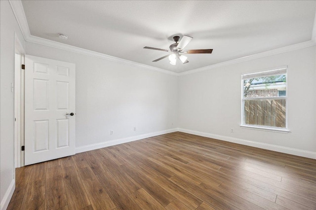 104 Lucky Clover Ln, Hutto, TX 78634 - empty room with wood finished floors, a smoke detector, a ceiling fan, and ornamental molding
