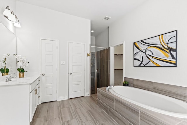 217 Magdalene Way, Liberty Hill, TX 78642 - full bath featuring vanity, a shower stall, a bath, and a spacious closet