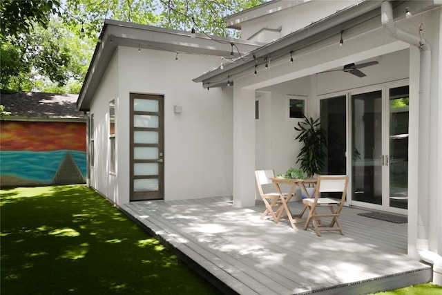 611 Fletcher St, Austin, TX 78704 - wooden terrace featuring french doors and a ceiling fan