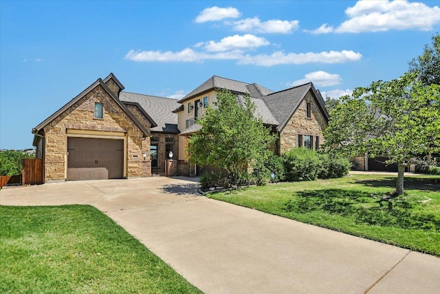 598 Naples Ln, Austin, TX 78737 - view of front facade with stone siding, driveway, and an attached garage