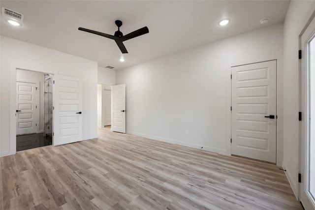 121 Mokolii Ct, Bastrop, TX 78602 - unfurnished bedroom with light wood-type flooring, recessed lighting, baseboards, and ceiling fan