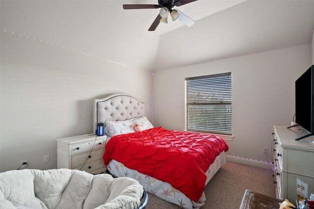 9904 Chester Cv, Austin, TX 78750 - bedroom with carpet flooring, lofted ceiling, baseboards, and ceiling fan