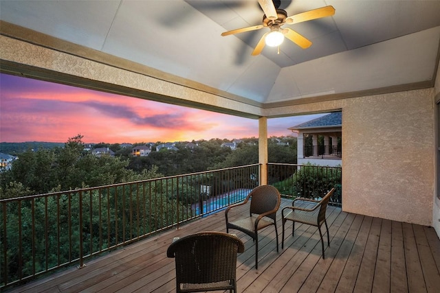 9904 Chester Cv, Austin, TX 78750 - deck at dusk with a ceiling fan
