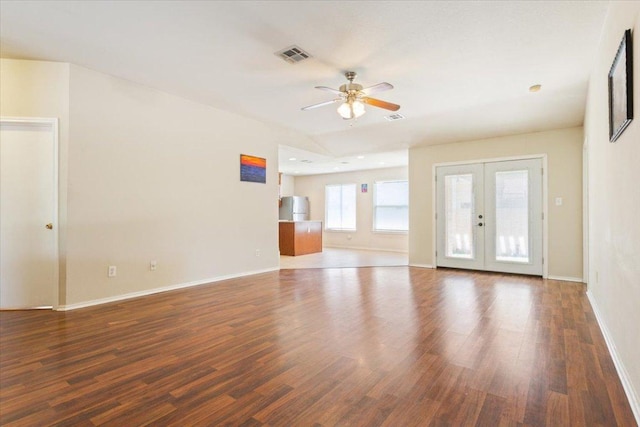 3005 Sugar Berry Cv, Round Rock, TX 78664 - unfurnished living room with ceiling fan, wood finished floors, french doors, and baseboards