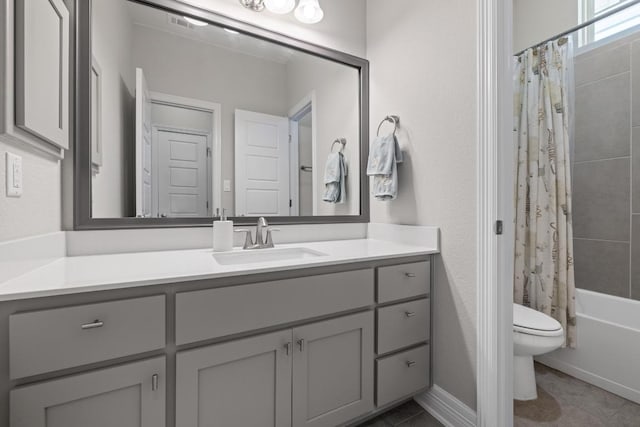108 Panzano Dr, Georgetown, TX 78628 - full bath featuring vanity, shower / bath combo, and tile patterned floors