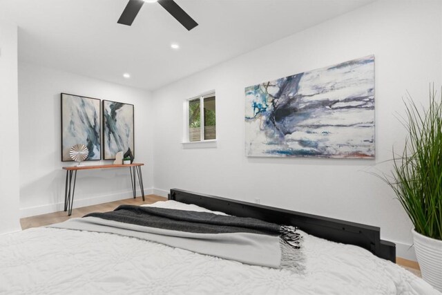 813 Cardiff Dr, Austin, TX 78745 - bedroom with recessed lighting, wood finished floors, and a ceiling fan