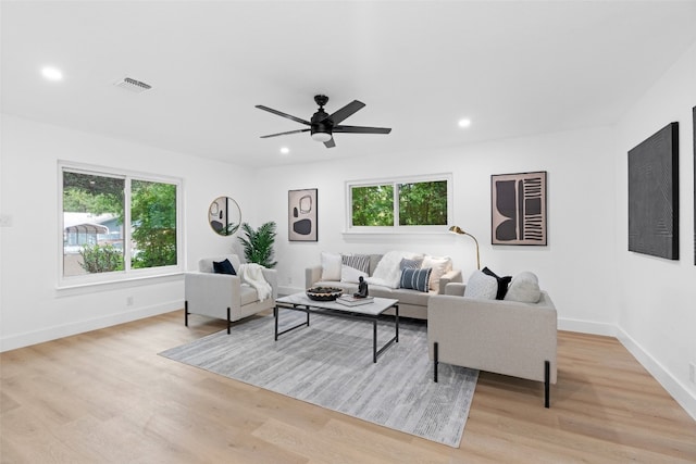813 Cardiff Dr, Austin, TX 78745 - living room featuring recessed lighting, light wood-style floors, baseboards, and a ceiling fan