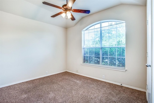 612 Arrowood Pl, Round Rock, TX 78665 - spare room featuring carpet floors, ceiling fan, lofted ceiling, and baseboards