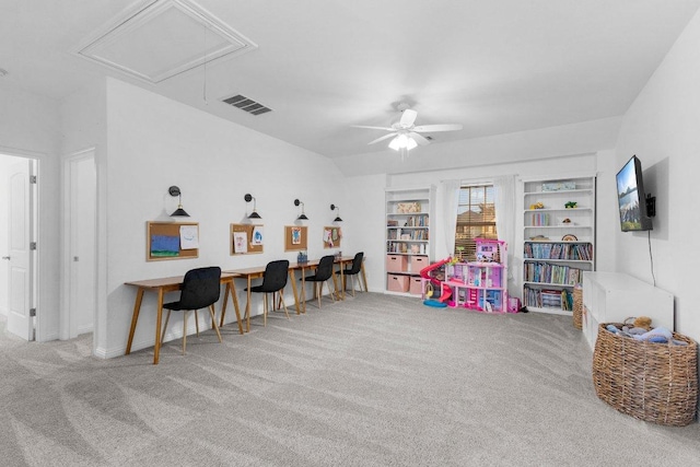 103 Bellagio Dr, Lakeway, TX 78734 - game room featuring attic access, carpet, a ceiling fan, and baseboards