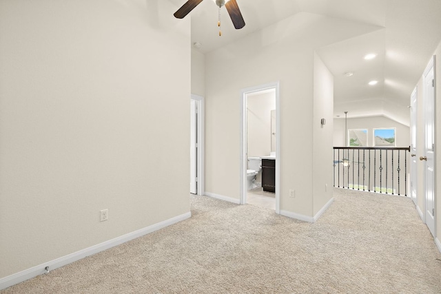5012 Yucca Bloom Dr, Georgetown, TX 78626 - carpeted empty room featuring vaulted ceiling, ceiling fan, baseboards, and recessed lighting
