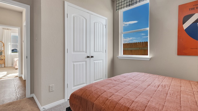 166 Caddo Bnd, Kyle, TX 78640 - carpeted bedroom with a closet and baseboards