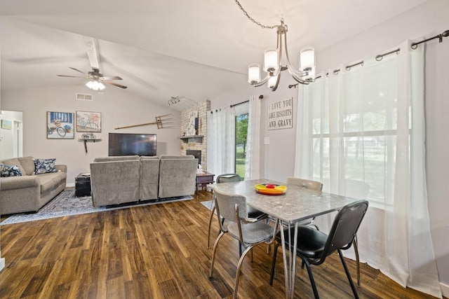 3704 Del Rio Ct, Georgetown, TX 78628 - dining space featuring dark wood finished floors, a chandelier, and ceiling fan