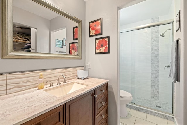 3704 Del Rio Ct, Georgetown, TX 78628 - bathroom with vanity, a stall shower, and tile patterned floors