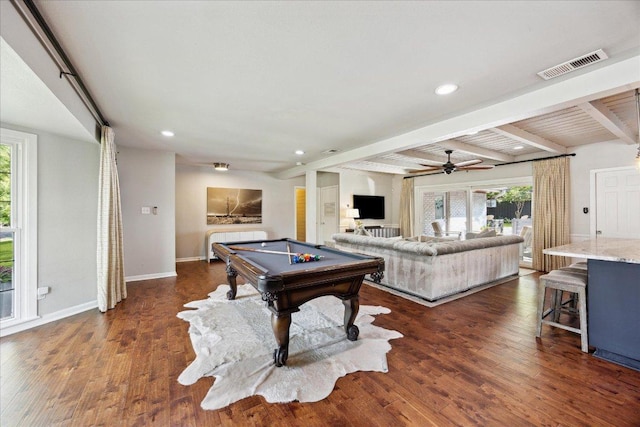 5808 Marilyn Dr, Austin, TX 78757 - playroom featuring healthy amount of natural light, billiards table, recessed lighting, beam ceiling, and dark wood-style floors