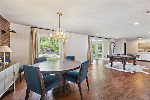 5808 Marilyn Dr, Austin, TX 78757 - dining area featuring billiards, recessed lighting, wood finished floors, and a chandelier