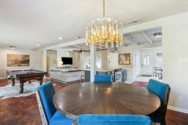5808 Marilyn Dr, Austin, TX 78757 - dining area with beamed ceiling, baseboards, billiards, wood finished floors, and recessed lighting