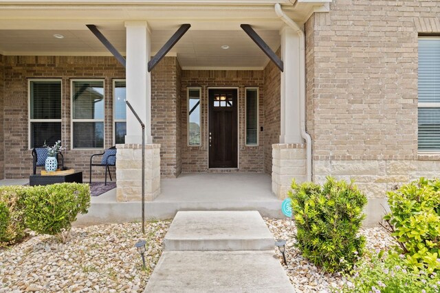 269 Call Dr, Austin, TX 78737 - doorway to property featuring a porch and brick siding