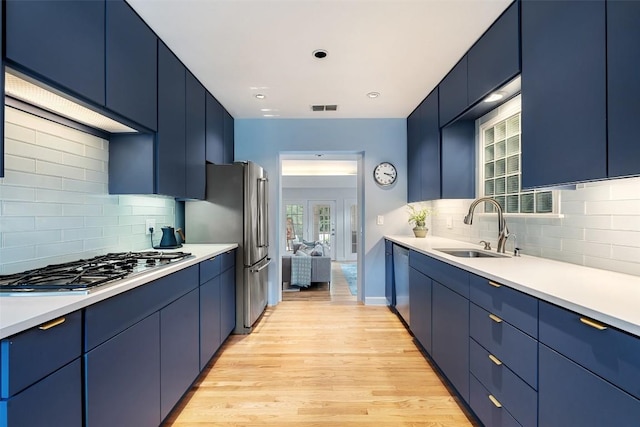 2103 W 10th St, Austin, TX 78703 - kitchen featuring a sink, blue cabinets, and light wood-style floors