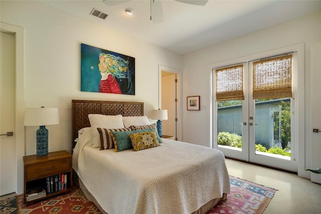 281 Kendall Jackson, Comfort, TX 78013 - bedroom featuring french doors, access to outside, and a ceiling fan