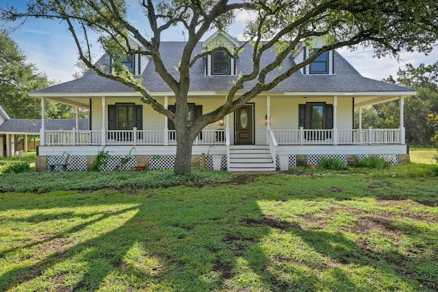 322 Mesa Oaks, Leander, TX 78641 - farmhouse-style home featuring a porch, a shingled roof, and a front yard