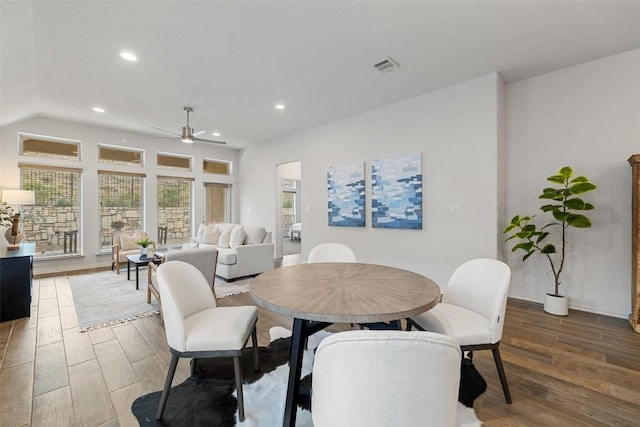 400 Saturnia Dr, Georgetown, TX 78613 - dining space with wood finished floors, ceiling fan, recessed lighting, and baseboards