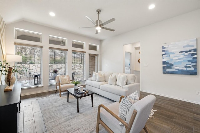 400 Saturnia Dr, Georgetown, TX 78613 - living area featuring a ceiling fan, recessed lighting, wood finished floors, and baseboards