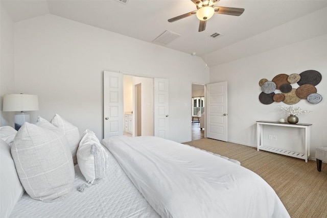 400 Saturnia Dr, Georgetown, TX 78613 - bedroom with lofted ceiling, carpet, and a ceiling fan