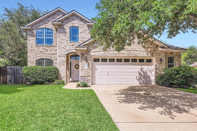 2835 Checker Dr, Cedar Park, TX 78613 - french country inspired facade with brick siding, driveway, and an attached garage