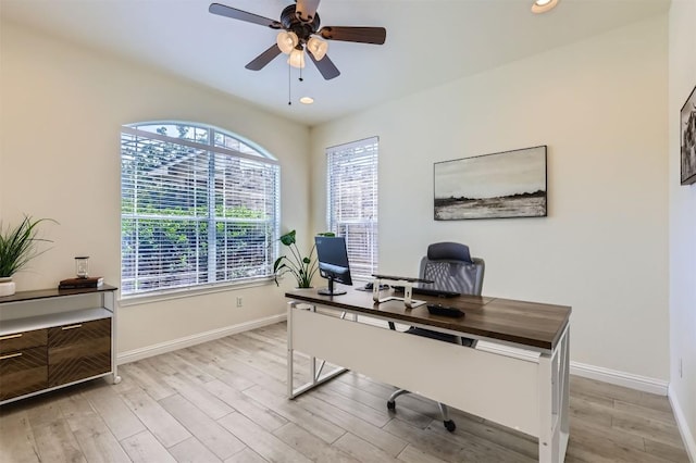 2835 Checker Dr, Cedar Park, TX 78613 - home office with light wood-style floors, ceiling fan, and recessed lighting