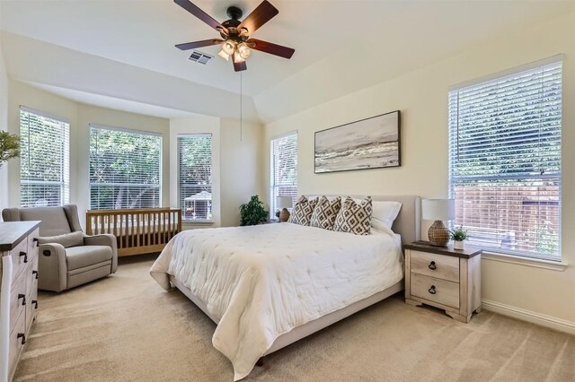 2835 Checker Dr, Cedar Park, TX 78613 - bedroom featuring multiple windows, light carpet, and ceiling fan