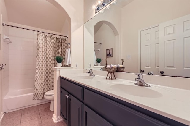 2835 Checker Dr, Cedar Park, TX 78613 - full bathroom with double vanity, shower / tub combo with curtain, and tile patterned floors
