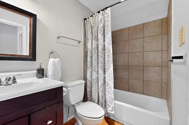 2508 Dovemeadow Dr, Austin, TX 78744 - full bath with vanity, shower / bath combo, and wood finished floors