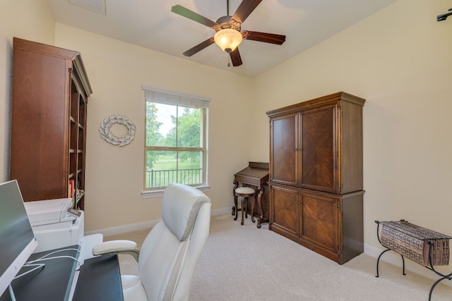 201 Thomas Ridge Rd, Burnet, TX 78611 - office area featuring light colored carpet, ceiling fan, and baseboards