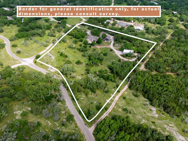 201 Thomas Ridge Rd, Burnet, TX 78611 - aerial overview of property's location featuring property parcel outlined