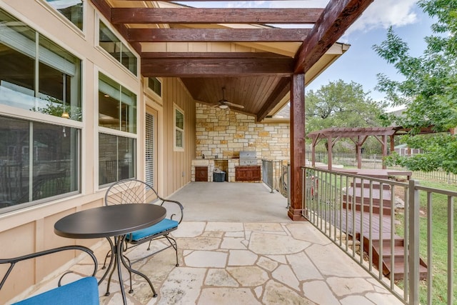 201 Thomas Ridge Rd, Burnet, TX 78611 - view of patio featuring area for grilling, ceiling fan, and a pergola