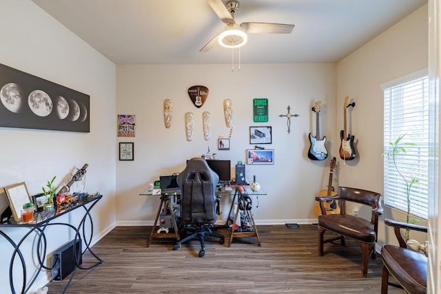 17020 Lathrop Ave, Pflugerville, TX 78660 - home office with wood finished floors and ceiling fan