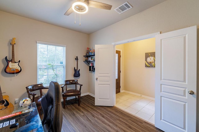 17020 Lathrop Ave, Pflugerville, TX 78660 - office area featuring ceiling fan and wood finished floors