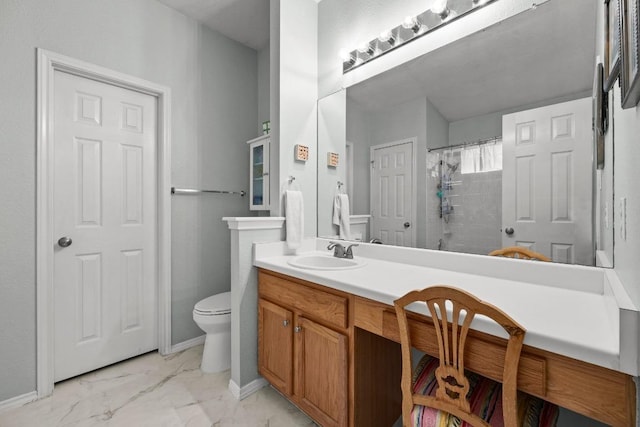 1803 Wallin Loop, Round Rock, TX 78664 - bathroom with marble look tiles, toilet, vanity, and a shower with shower curtain