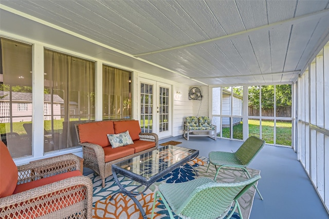 13301 Wisterwood St, Austin, TX 78729 - sunroom / solarium featuring outdoor lounge area and french doors