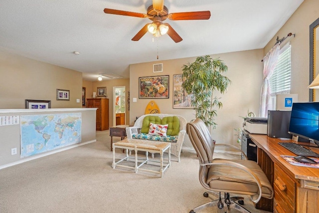 3502 Blackstone Run, San Antonio, TX 78259 - home office featuring ceiling fan, carpet flooring, and baseboards