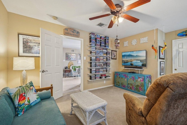 3502 Blackstone Run, San Antonio, TX 78259 - carpeted living room with a ceiling fan and baseboards