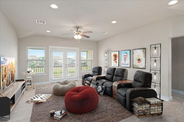 9305 Mcknight Loop Unit 4, Austin, TX 78717 - carpeted living room featuring baseboards, a ceiling fan, plenty of natural light, and recessed lighting