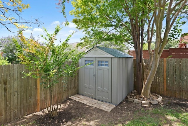 21017 Secretariat Ridge Ln, Pflugerville, TX 78660 - view of shed with a fenced backyard